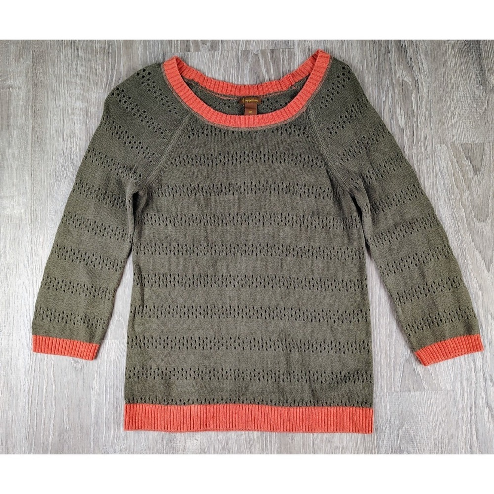 Copper Key Knit Sweater Top‎ Green Orange Medium Lightweight Cotton